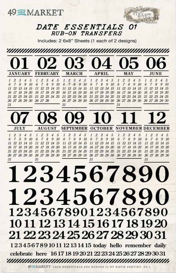 49 & Market Vintage Bits Date Essentials 01 Rub-On Transfers